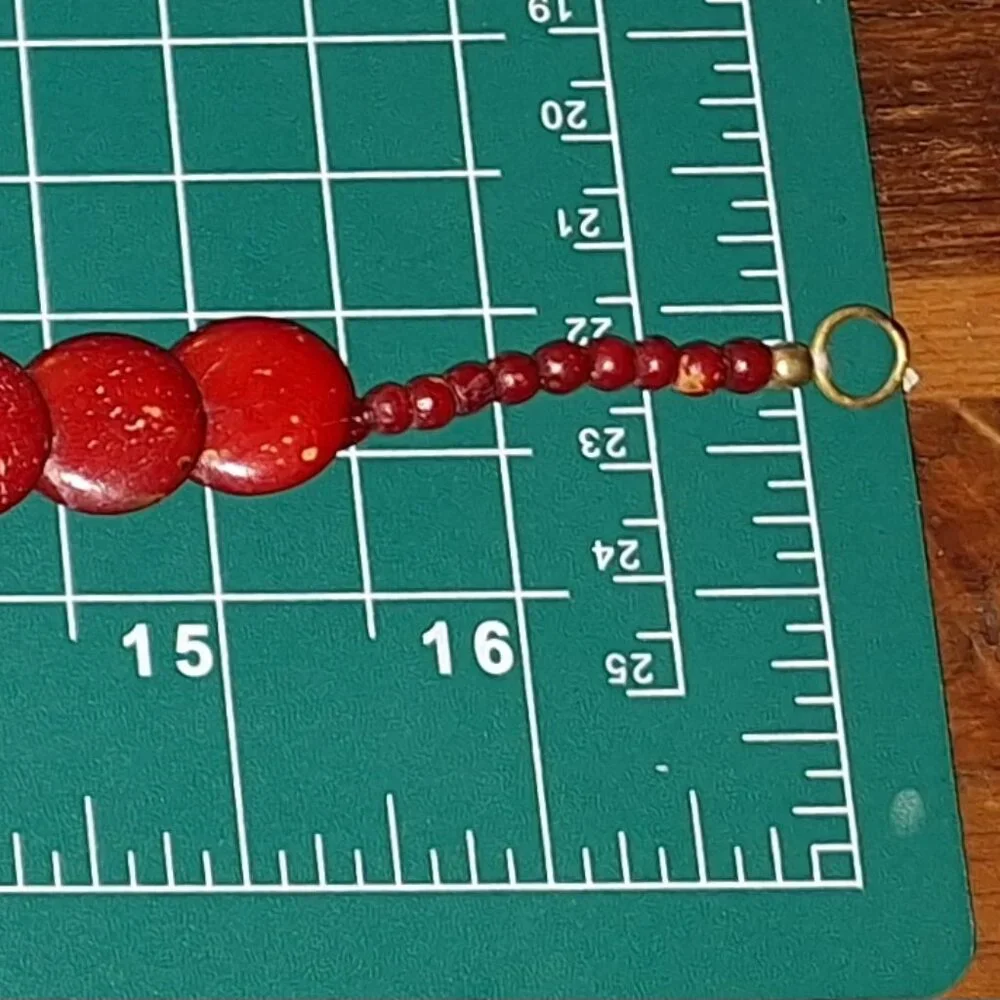 Vintage Cherry Red Coral Coin Bead Necklace‎ - Retro 50s